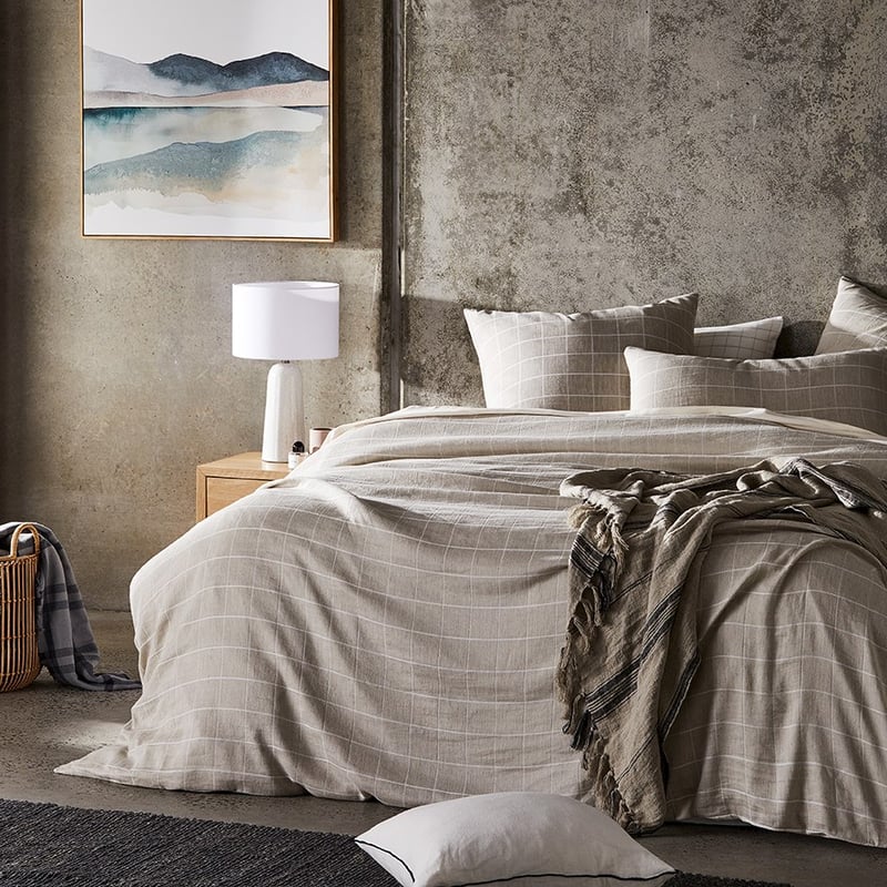 Mark Tuckey Grid Check Linen Quilt Cover