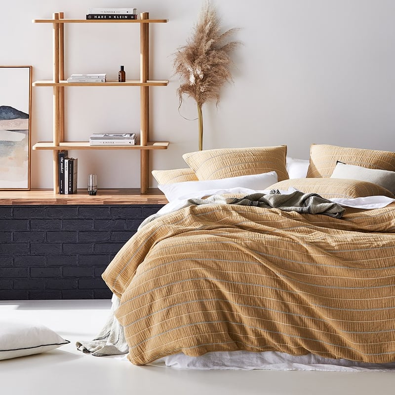 Mark Tuckey Jacquard Stripe Bedlinen Single Mustard Quilt Cover Set