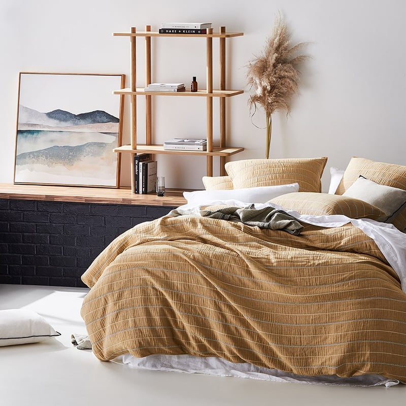 Mark Tuckey Jacquard Stripe Bedlinen Single Mustard Quilt Cover Set