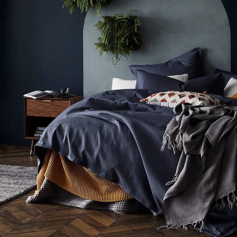 Tribeca Waffle Quilt Cover Set in Indigo