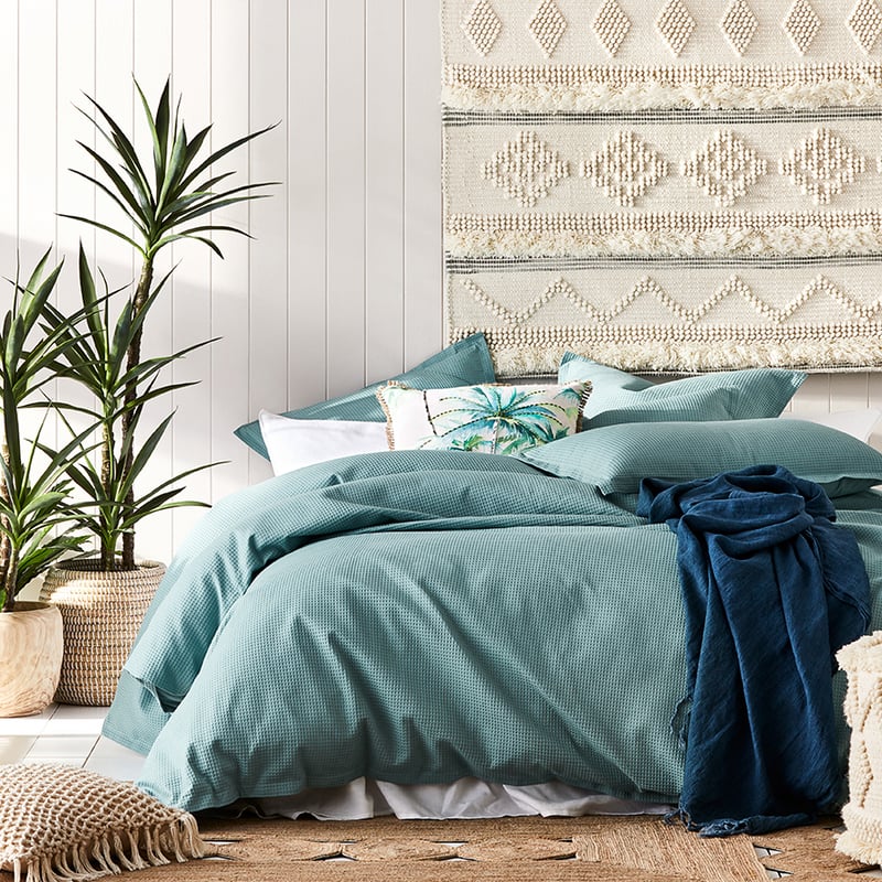 Tribeca Waffle Quilt Cover Set Pool Blue