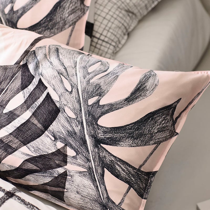 Monstera Bedlinen Single Pink Quilt Cover Set