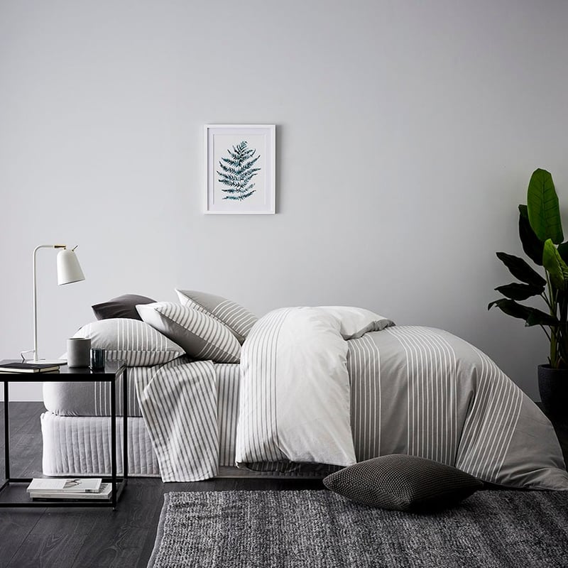 Stripe Flannelette Quilt Cover Set Grey