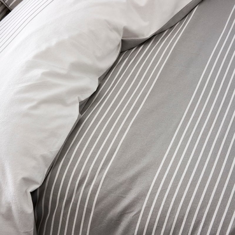 Stripe Flannelette Quilt Cover Set Grey