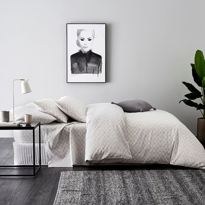 Hex Flannelette Quilt Cover Set Grey