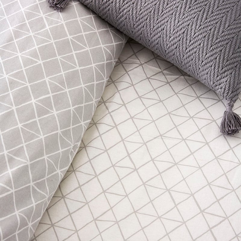 Hex Flannelette Quilt Cover Set Grey