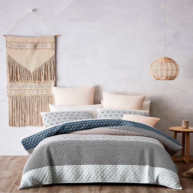 Safi Quilted Pink and Blue Quilt Cover