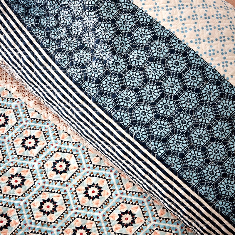 Safi Quilted Pink and Blue Quilt Cover
