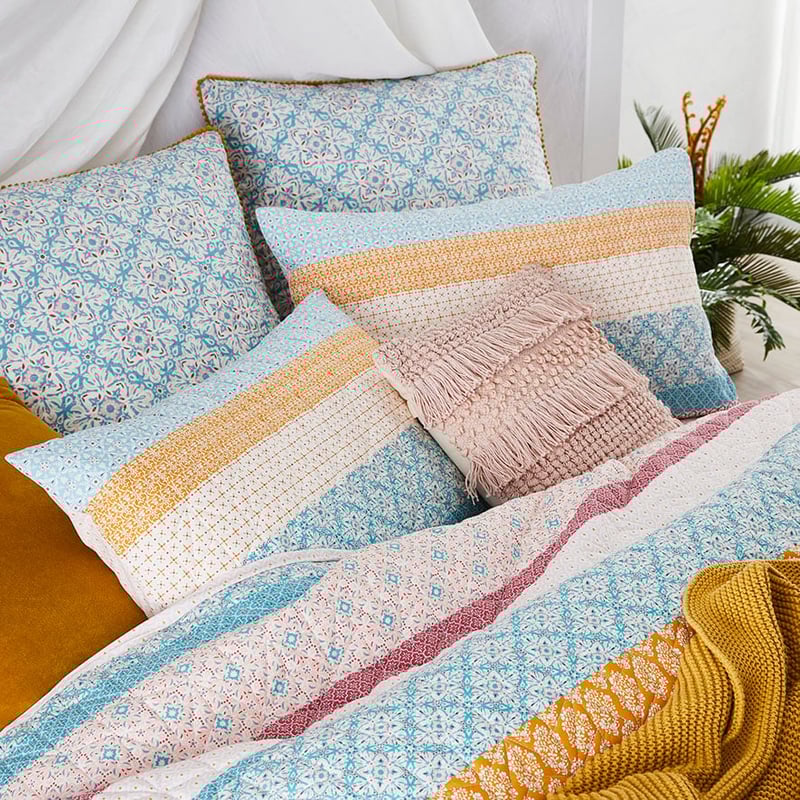 Jewel Quilted Quilt Cover Blue