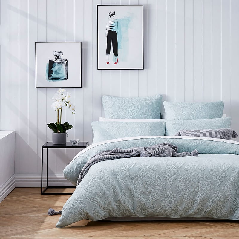 Abigail Quilted Quilt Cover Misty Blue