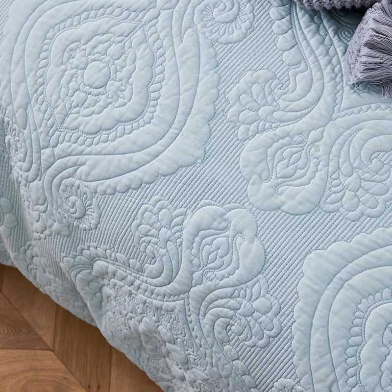 Abigail Quilted Quilt Cover Misty Blue