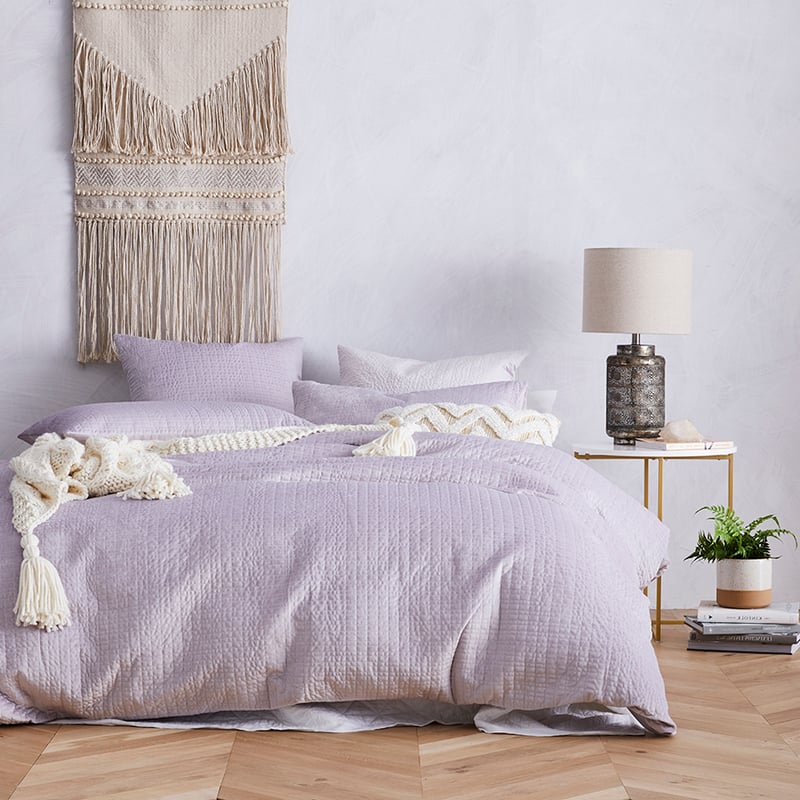 Luna Quilted Velvet Quilt Cover Lilac