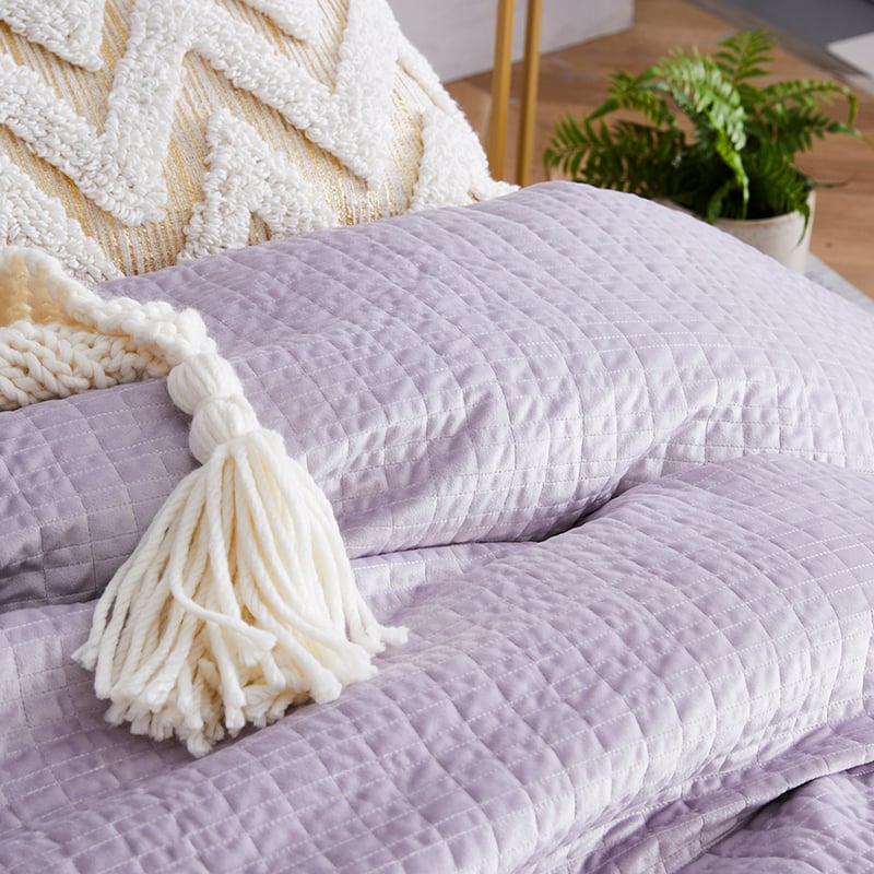 Luna Quilted Velvet Quilt Cover Lilac