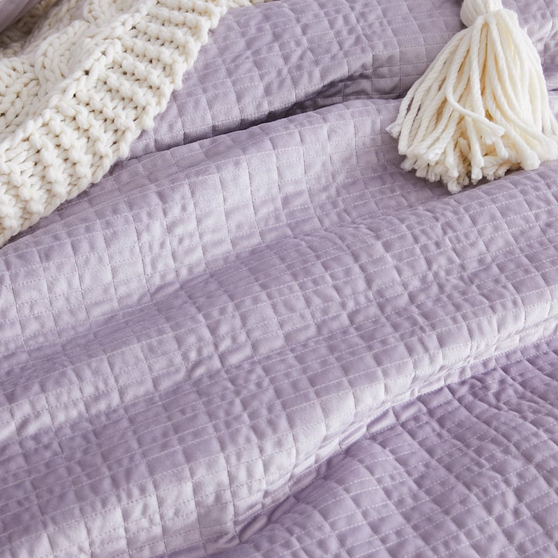 Luna Quilted Velvet Quilt Cover Lilac