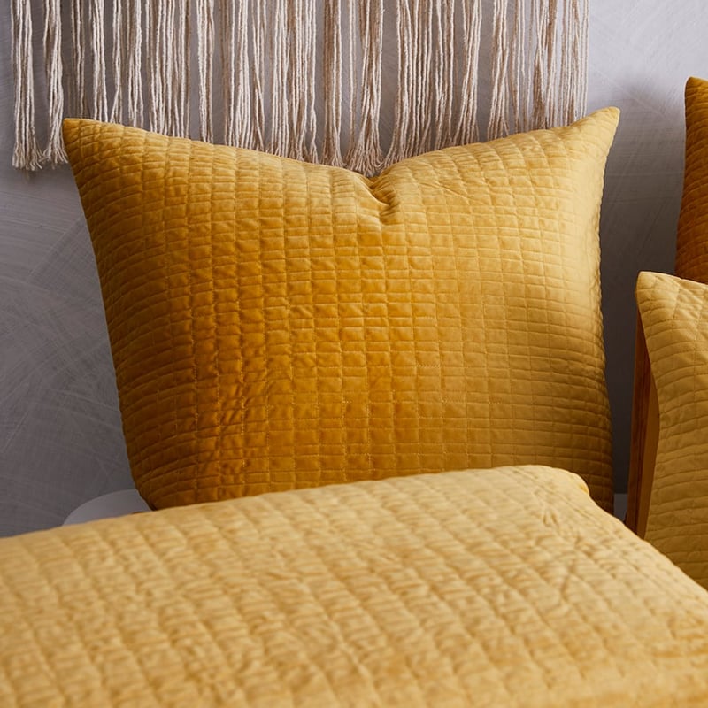 Luna Quilted Velvet Quilt Cover Mustard