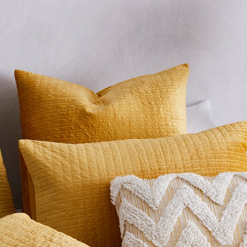 Luna Quilted Velvet Quilt Cover Mustard