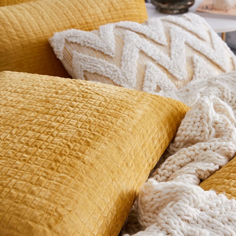 Luna Quilted Velvet Quilt Cover Mustard