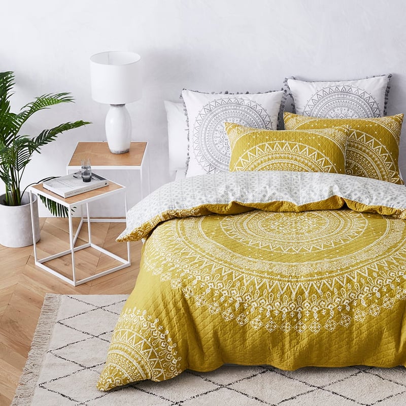Mandala Quilted Quilt Cover Mustard