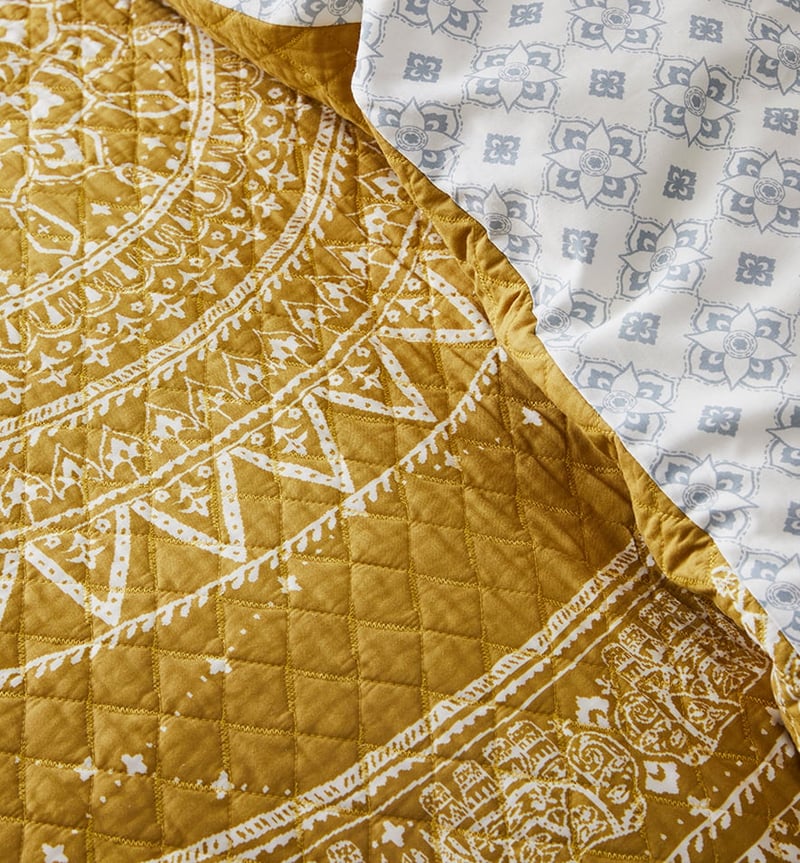 Mandala Quilted Quilt Cover Mustard