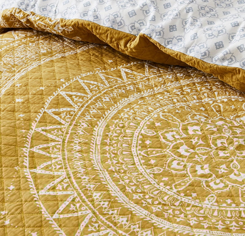 Mandala Quilted Quilt Cover Mustard