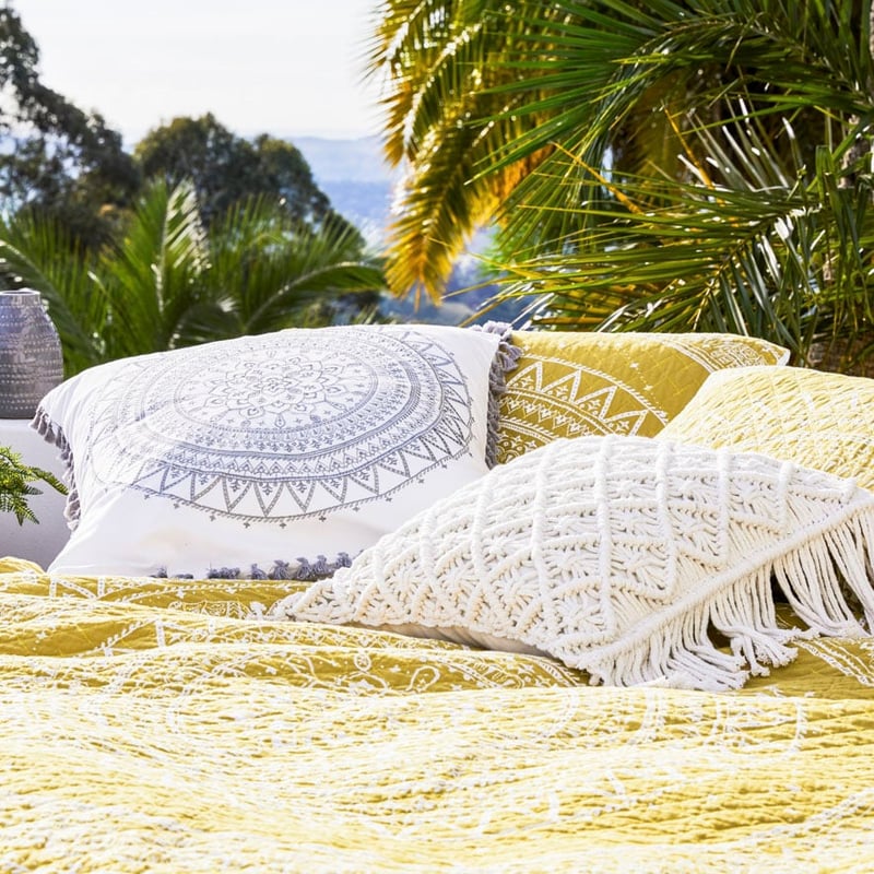 Mandala Quilted Quilt Cover Mustard