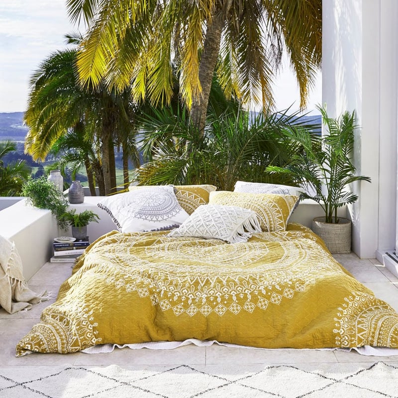 Mandala Quilted Quilt Cover Mustard