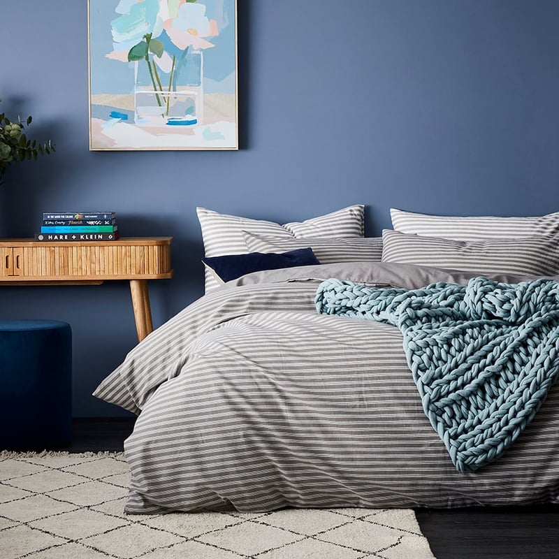 Stripe Flannelette Coal Quilt Cover