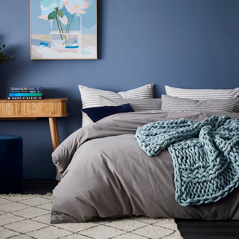 Stripe Flannelette Coal Quilt Cover