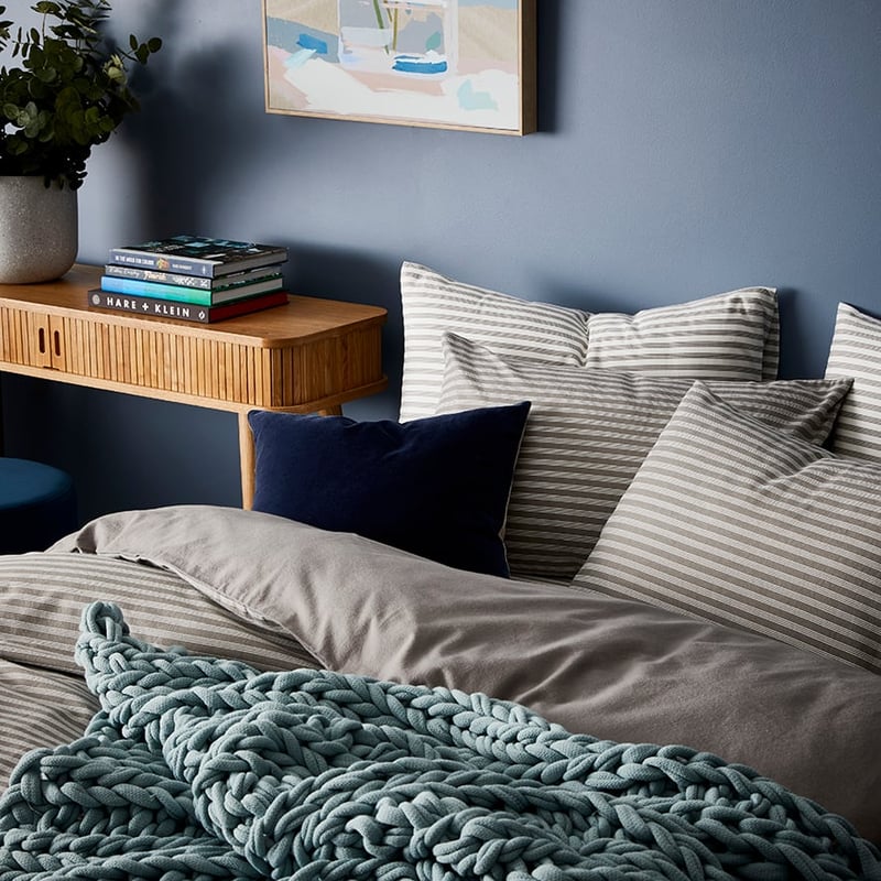 Stripe Flannelette Coal Quilt Cover