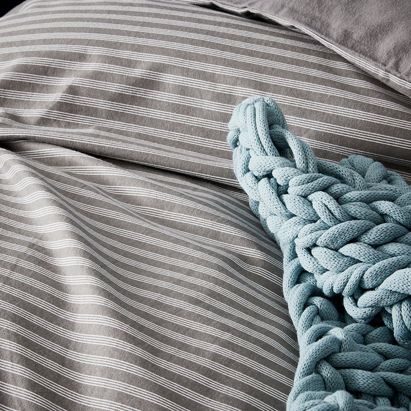 Stripe Flannelette Coal Quilt Cover