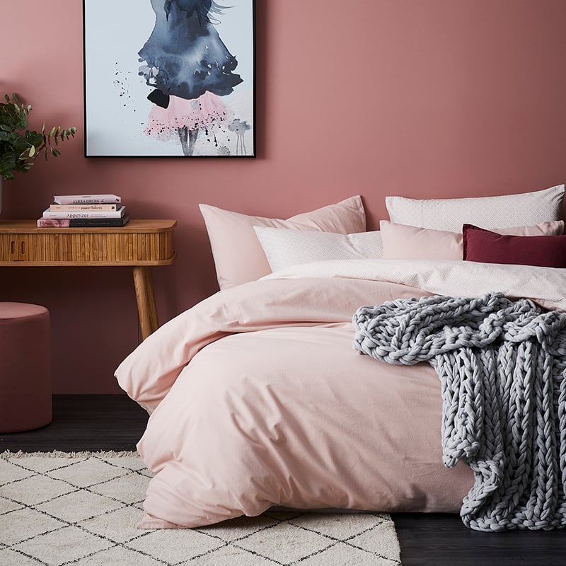 Tile Flannelette Quilt Cover Set Blush