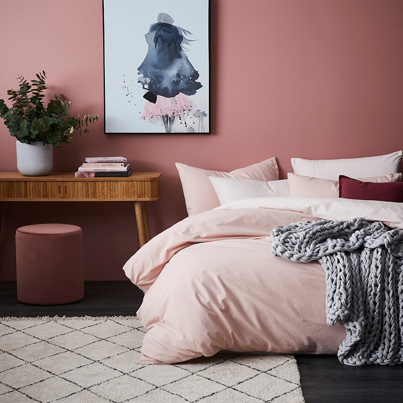 Tile Flannelette Quilt Cover Set Blush