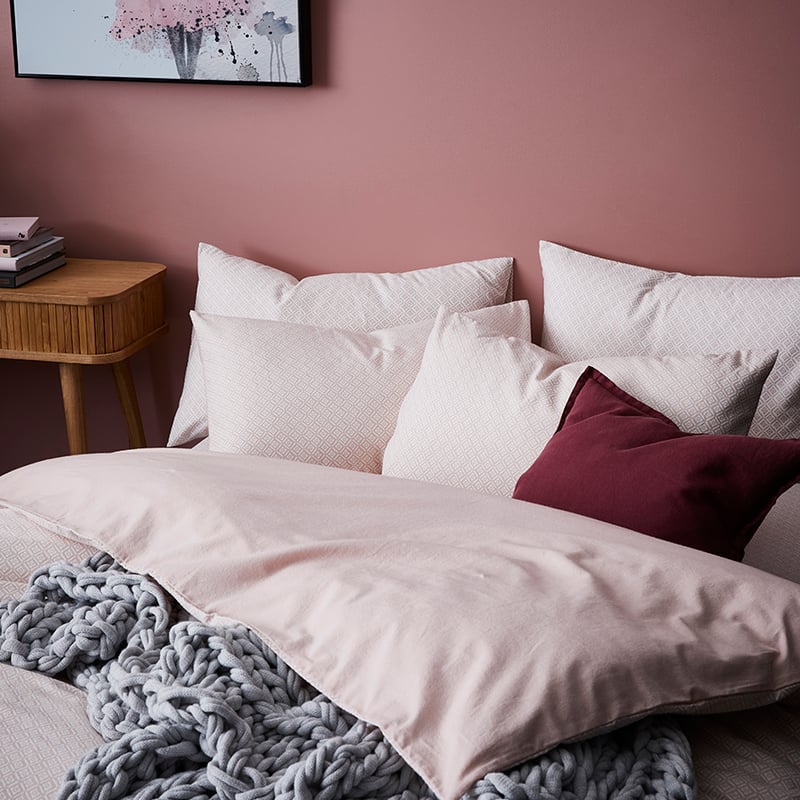 Tile Flannelette Quilt Cover Set Blush