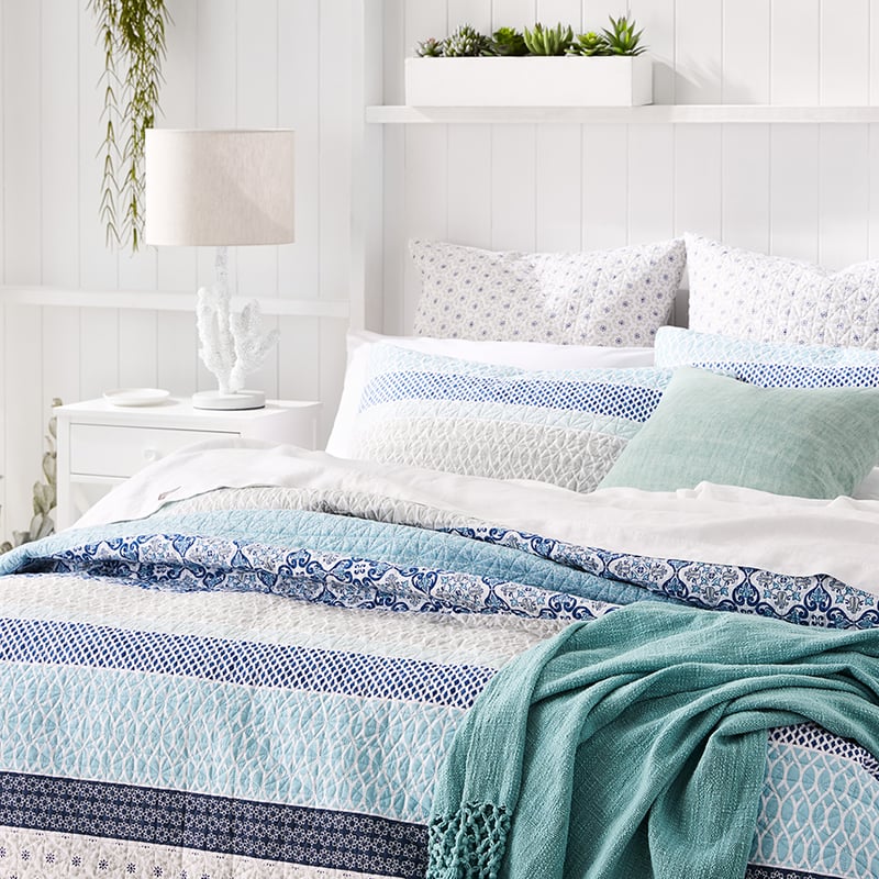 Lucia Quilted Quilt Cover in Azure