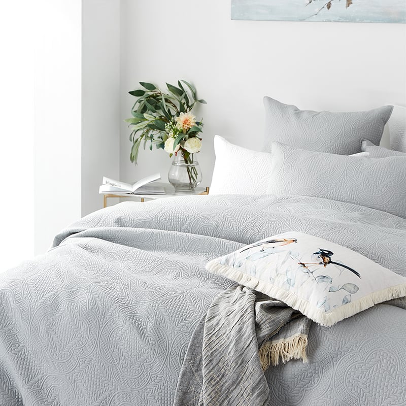 Quinn Quilted Quilt Cover Silver Blue