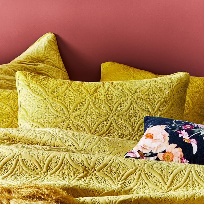 Winnie Quilted Velvet Mustard Quilt Cover