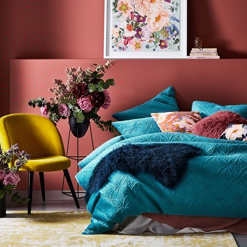 Winnie Quilted Velvet Teal Quilt Cover