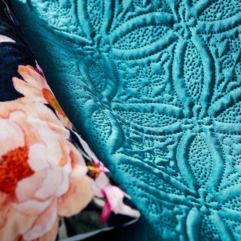 Winnie Quilted Velvet Teal Quilt Cover