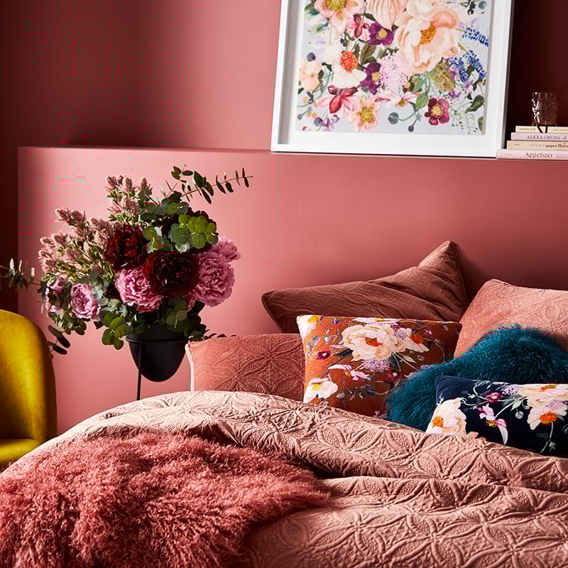 Winnie Quilted Velvet Vintage Rose Quilt Cover