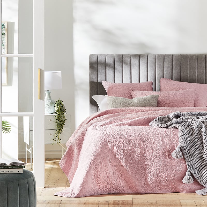 Chloe Quilted Peony Pink Coverlet