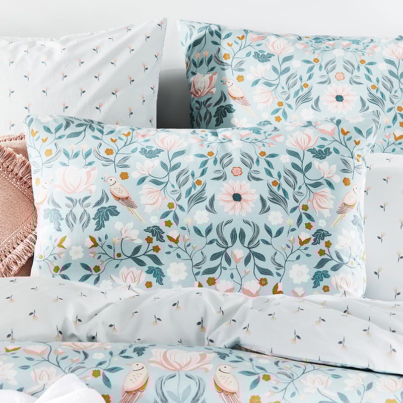 Magnolia Garden Blue Mist Quilt Cover Set