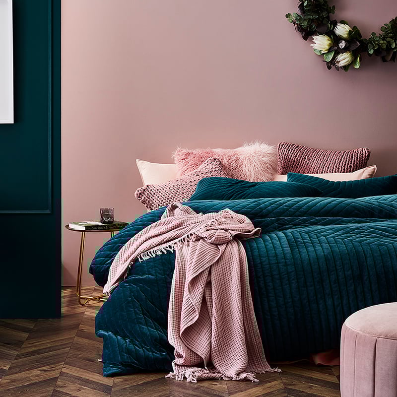 Rebecca Judd Loves Jardin Quilted Velvet Quilt Cover Teal