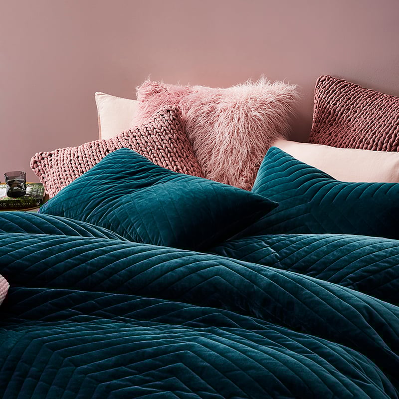 Rebecca Judd Loves Jardin Quilted Velvet Quilt Cover Teal