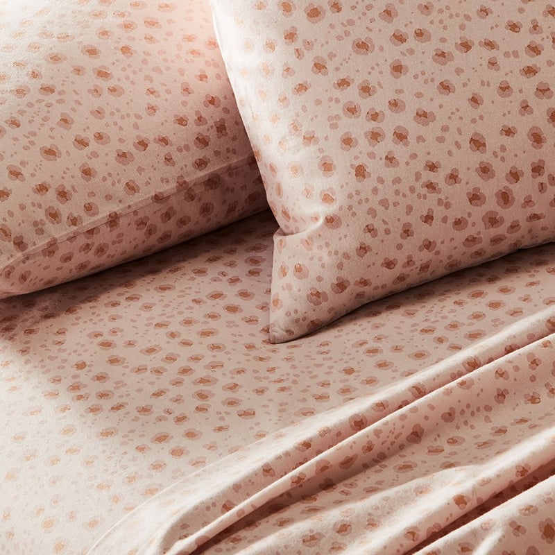 Printed Pink Leopard Flannelette Sheet Set