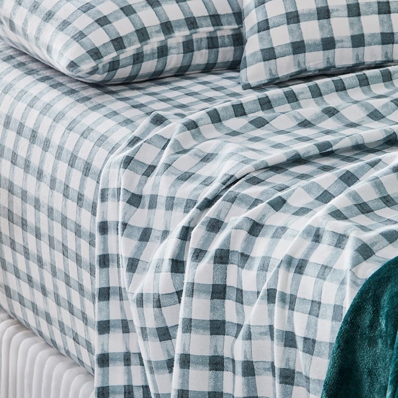 Printed Sage Check Flannelette Sheet Set