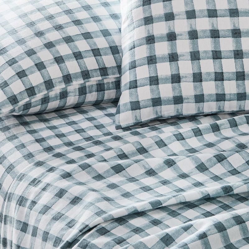 Printed Sage Check Flannelette Sheet Set