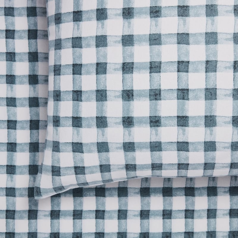 Printed Sage Check Flannelette Sheet Set