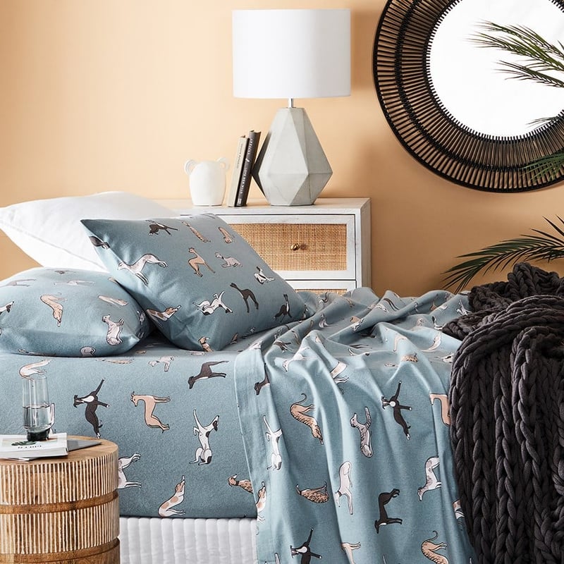 Printed Sage Dog Flannelette Sheet Set