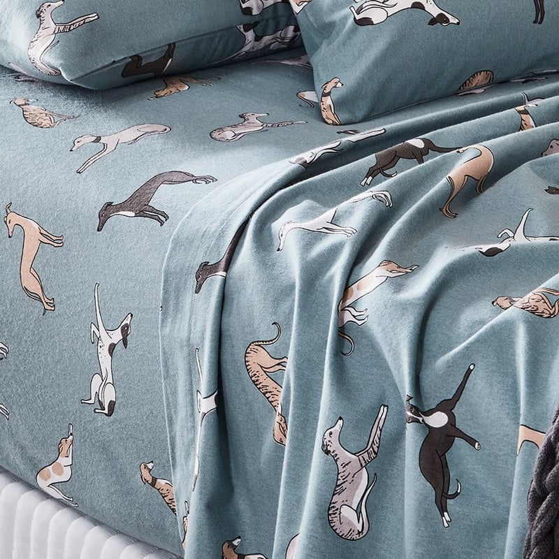 Printed Sage Dog Flannelette Sheet Set