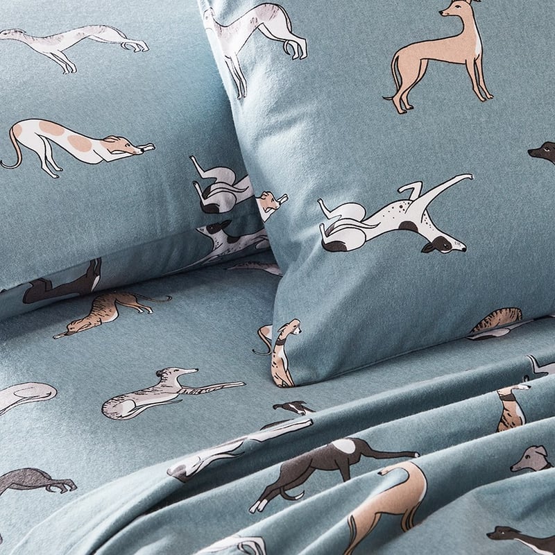 Printed Sage Dog Flannelette Sheet Set